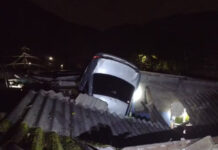 Carro cai dentro de casa após motorista perder o controle na rodovia Anchieta